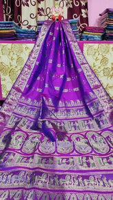 Exclusive Swarnachuri Bishnupuri Silk Saree in Purple - Saree - Aakritee - S10643